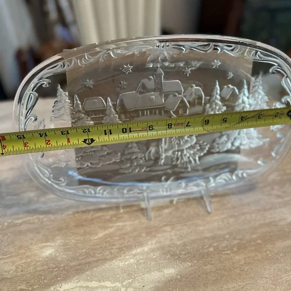 Clear Glass Winter Scene Girl with Christmas Tree and Deer Cookies Platter - Picture 7 of 10